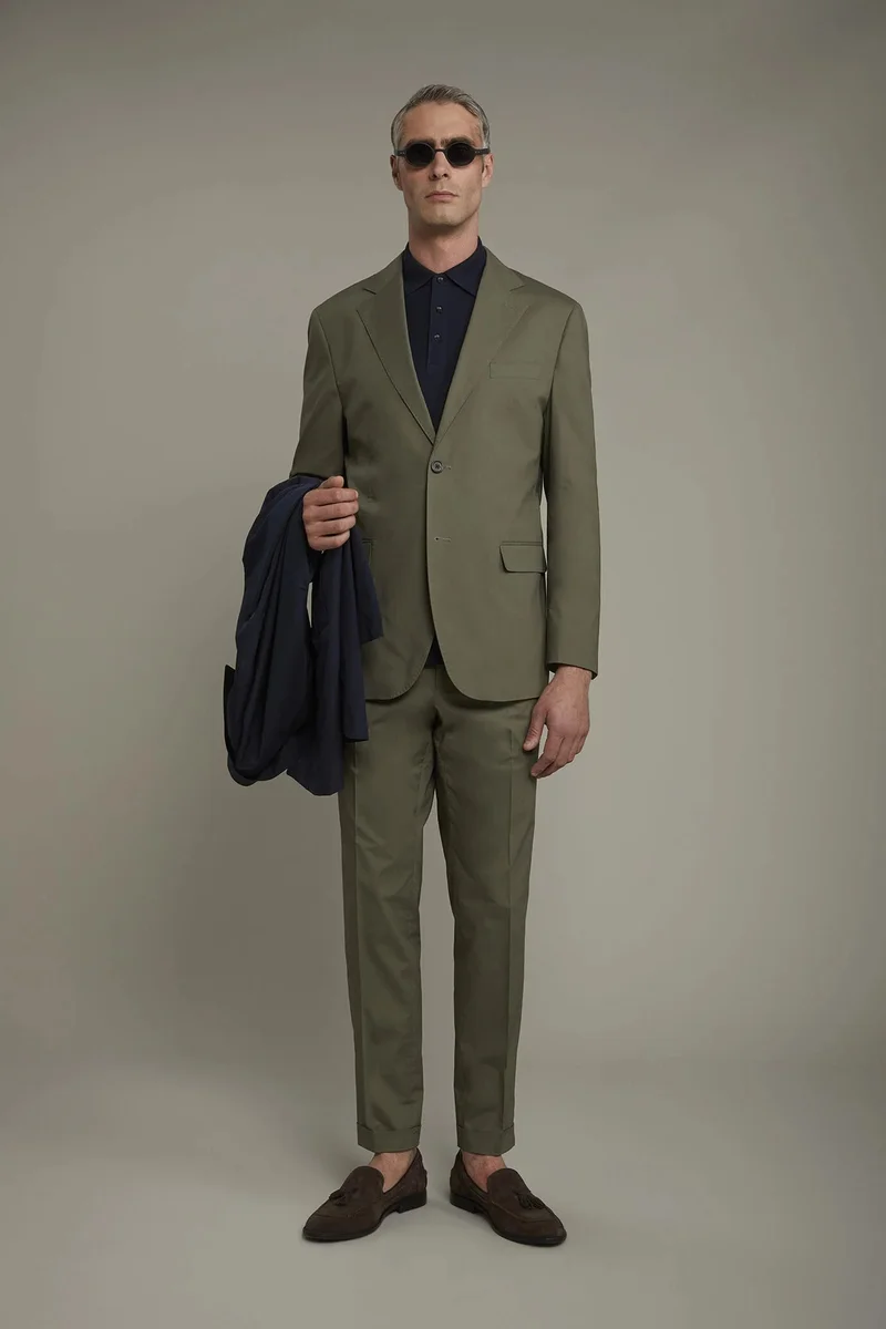 Single-breasted cotton regular fit solid color suit - Green