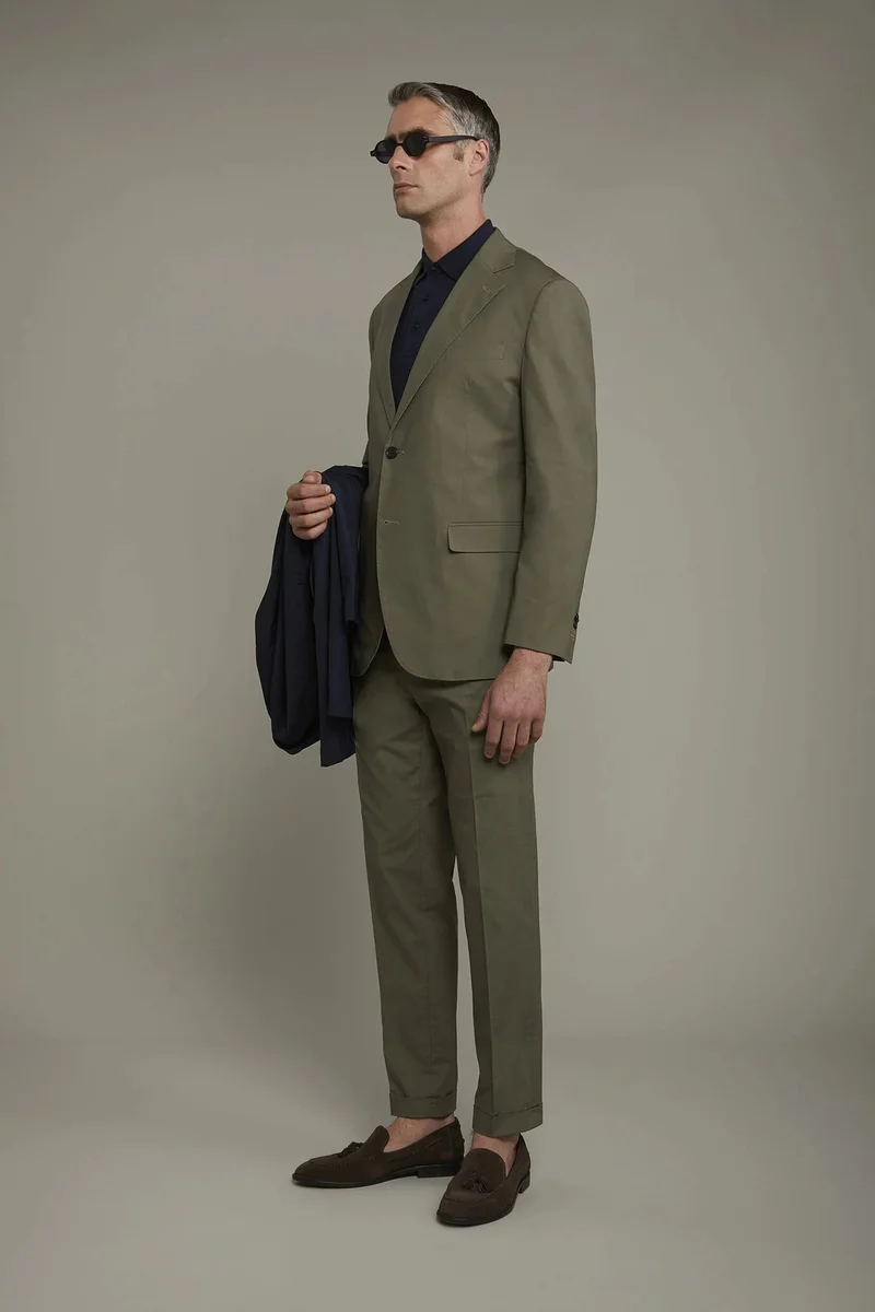 دوبل غانغر Single-breasted cotton regular fit solid color suit - Green