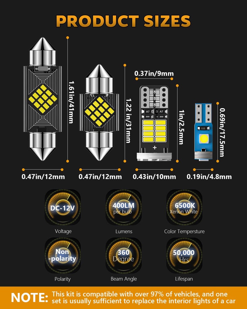 Zakolak 24PCS LED Interior Car Lights, Extremely Bright 6500K White LED Bulb Kit, Applicable to Dome Map Door Lights and Other Parts Replacement for Your Cars, to Help You See Inside The Car at Night - Image 2