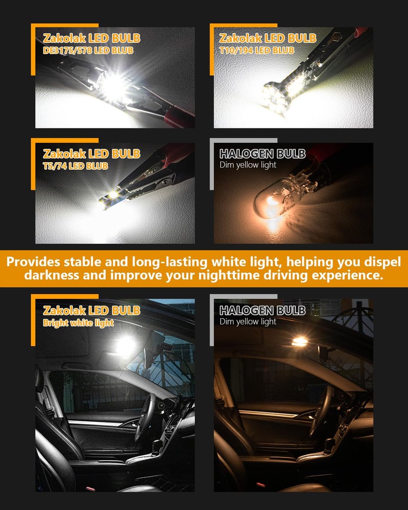 Zakolak 24PCS LED Interior Car Lights, Extremely Bright 6500K White LED Bulb Kit, Applicable to Dome Map Door Lights and Other Parts Replacement for Your Cars, to Help You See Inside The Car at Night - Image 3