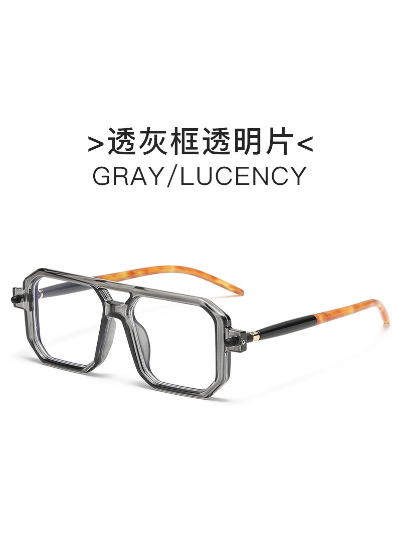 2024 New Double Beam Box Fashion Sunglasses Mens European and American Internet Celebrity Street Photoshoot Sunglasses Trendy Ins Glasses Transparent film of gray frame