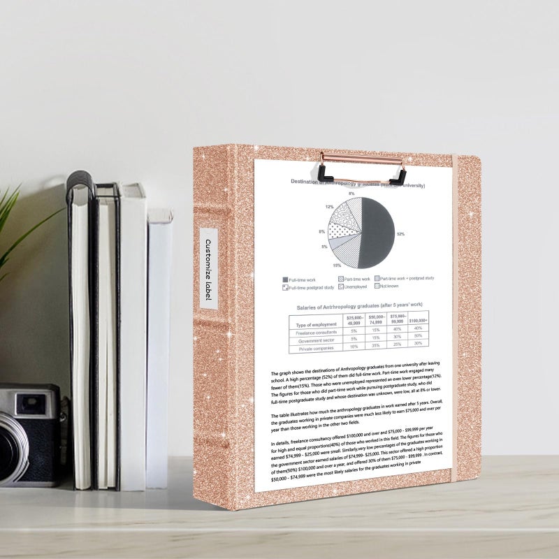 Ospelelf 3 Ring Binder with Clipboard, 2 Inch Leather, Letter Size (8.5" x 11") Dividers with 5 Tabs, Rose Gold - Image 2