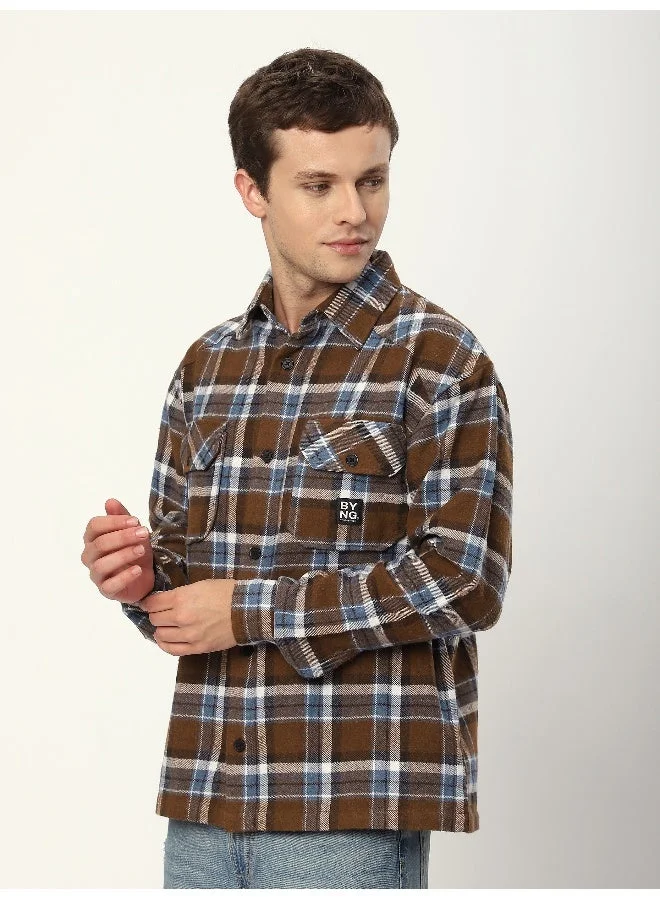 Beyoung Brown Recycled Check Flannel Shirt