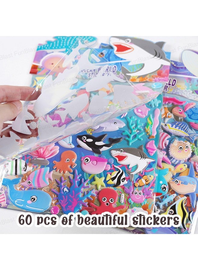 فنبلاست مجموعة ملصقات FunBlast بطابع المحيط - ملصقات كاواي منتفخة للأطفال، ملصقات ثلاثية الأبعاد للبنات، ملصقات جمالية، ملصقات لطيفة، ملصقات إسفنجية للأطفال، ملصقات ذاتية اللصق (تصميم عشوائي للمحيط) - Image 5