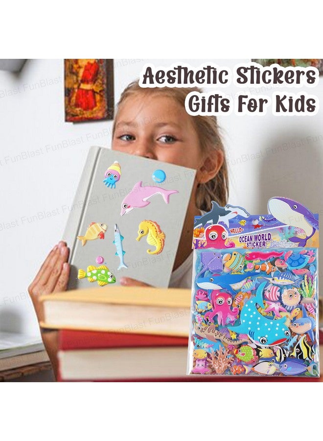 فنبلاست مجموعة ملصقات FunBlast بطابع المحيط - ملصقات كاواي منتفخة للأطفال، ملصقات ثلاثية الأبعاد للبنات، ملصقات جمالية، ملصقات لطيفة، ملصقات إسفنجية للأطفال، ملصقات ذاتية اللصق (تصميم عشوائي للمحيط) - Image 2