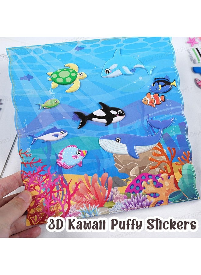 فنبلاست مجموعة ملصقات FunBlast بطابع المحيط - ملصقات كاواي منتفخة للأطفال، ملصقات ثلاثية الأبعاد للبنات، ملصقات جمالية، ملصقات لطيفة، ملصقات إسفنجية للأطفال، ملصقات ذاتية اللصق (تصميم عشوائي للمحيط) - Image 3
