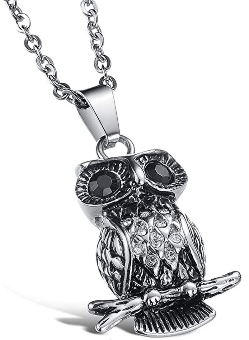 Titanium Steel Owl Black Eye Pendant Necklace Men's Personality Domineering Owl Pendant Necklace Titanium Steel Trend Necklace Male Fashion Jewelry