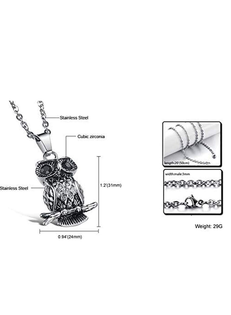 Titanium Steel Owl Black Eye Pendant Necklace Men's Personality Domineering Owl Pendant Necklace Titanium Steel Trend Necklace Male Fashion Jewelry