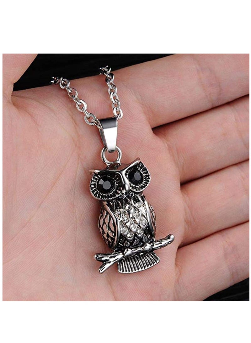 Titanium Steel Owl Black Eye Pendant Necklace Men's Personality Domineering Owl Pendant Necklace Titanium Steel Trend Necklace Male Fashion Jewelry