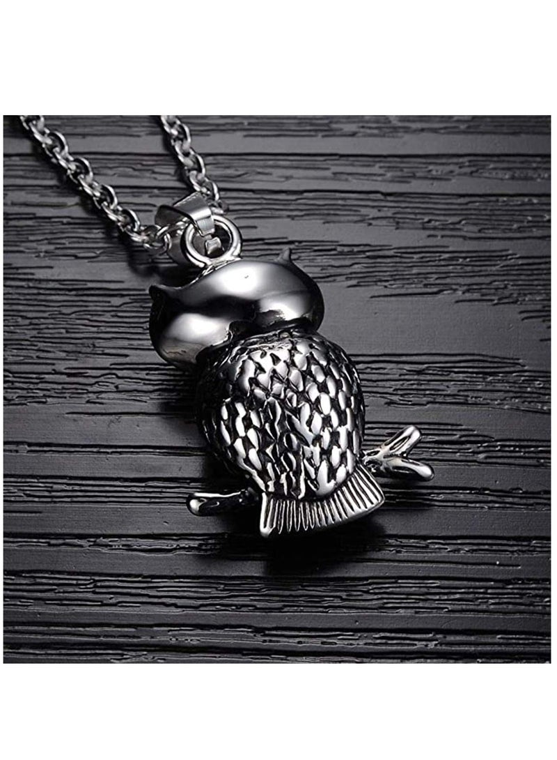 Titanium Steel Owl Black Eye Pendant Necklace Men's Personality Domineering Owl Pendant Necklace Titanium Steel Trend Necklace Male Fashion Jewelry