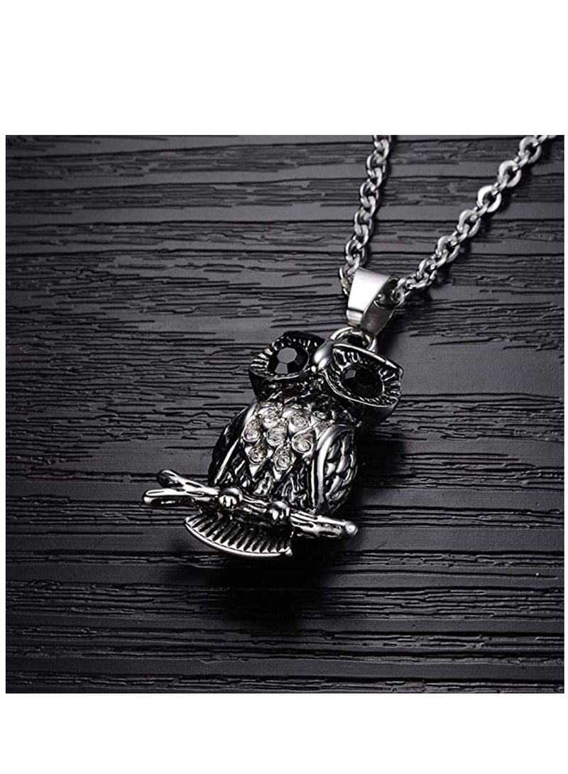 Titanium Steel Owl Black Eye Pendant Necklace Men's Personality Domineering Owl Pendant Necklace Titanium Steel Trend Necklace Male Fashion Jewelry