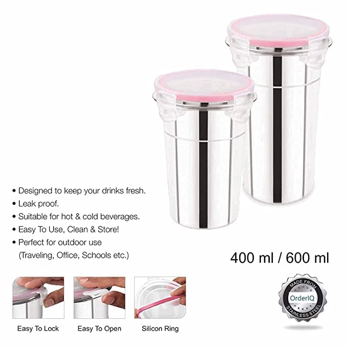 KIDINGTON Airtight Food Grade Stainless Steel Tumblers for Coffee Tea Beer Milk Lassi Butter Milk Glass Tumbler Set CS Glass600ml 400ml - Image 5