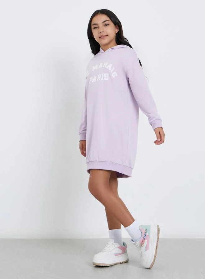Styli Styli Teen Lilac Hooded Sweatshirt Dress