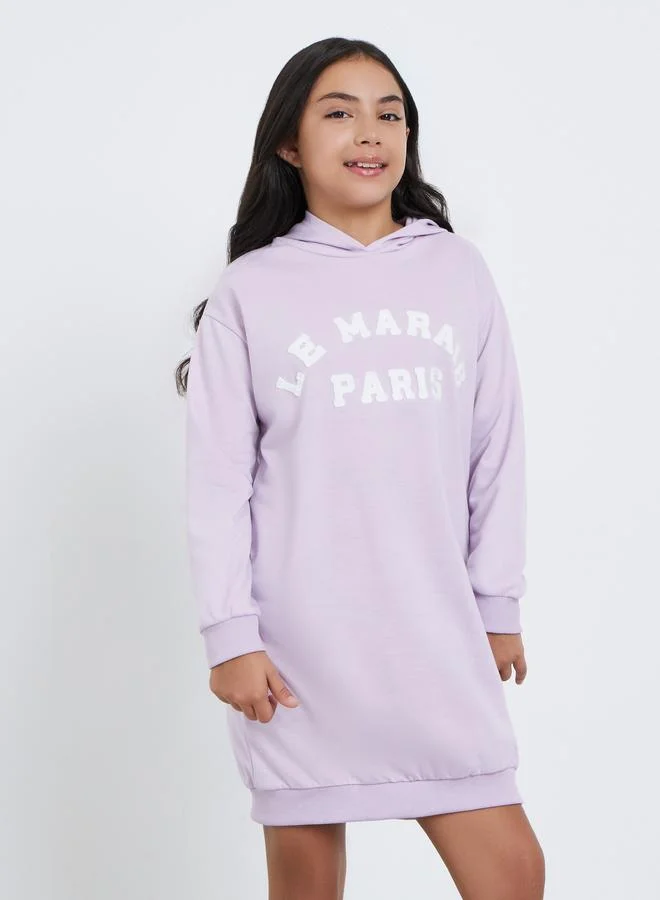 Styli Styli Teen Lilac Hooded Sweatshirt Dress