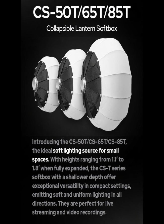 Godox CS-50T 50cm/19.6in Quick Release Lantern Softbox Professional Foldable Softbox with Standard Bowen Mount for Photography Studio Photography Portrait Live Stream - Image 4