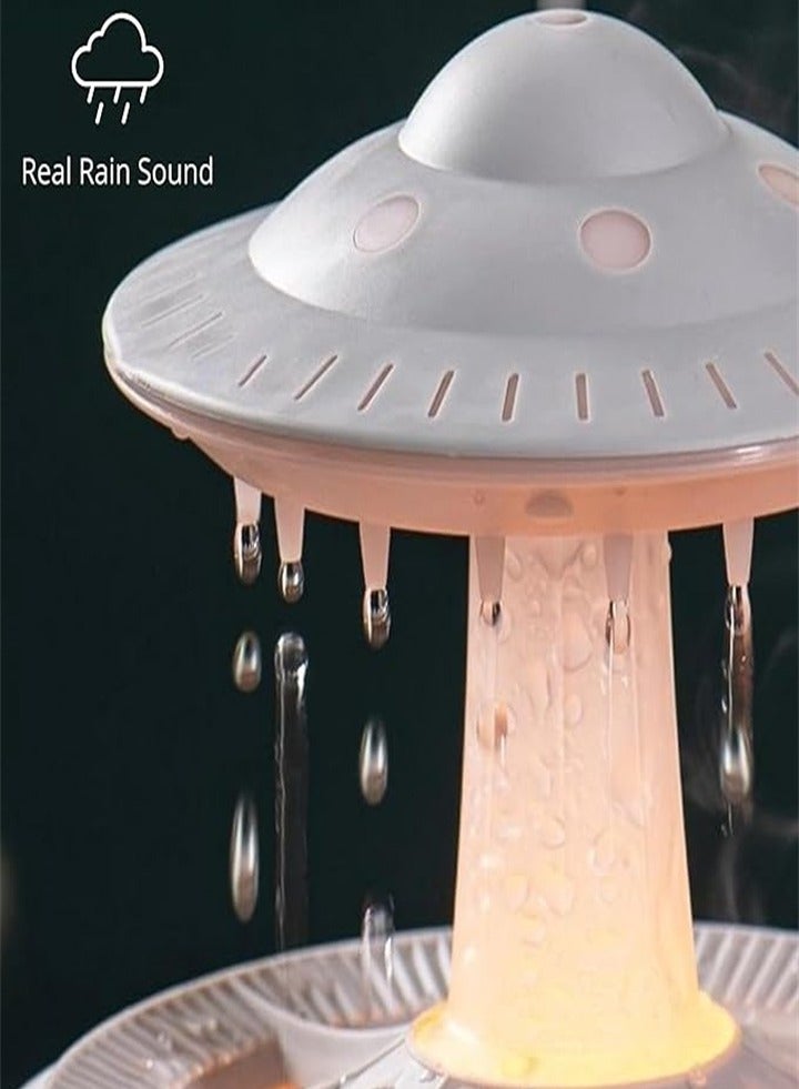 مرطب هواء Cloud Rain، موزع للزيوت العطرية مع إضاءة ليلية بسبعة ألوان، إضاءة مزاجية، نافورة طاولة موزعة للعلاج بالروائح العطرية من أجل مزاج مريح، صوت قطرات الماء - Image 4
