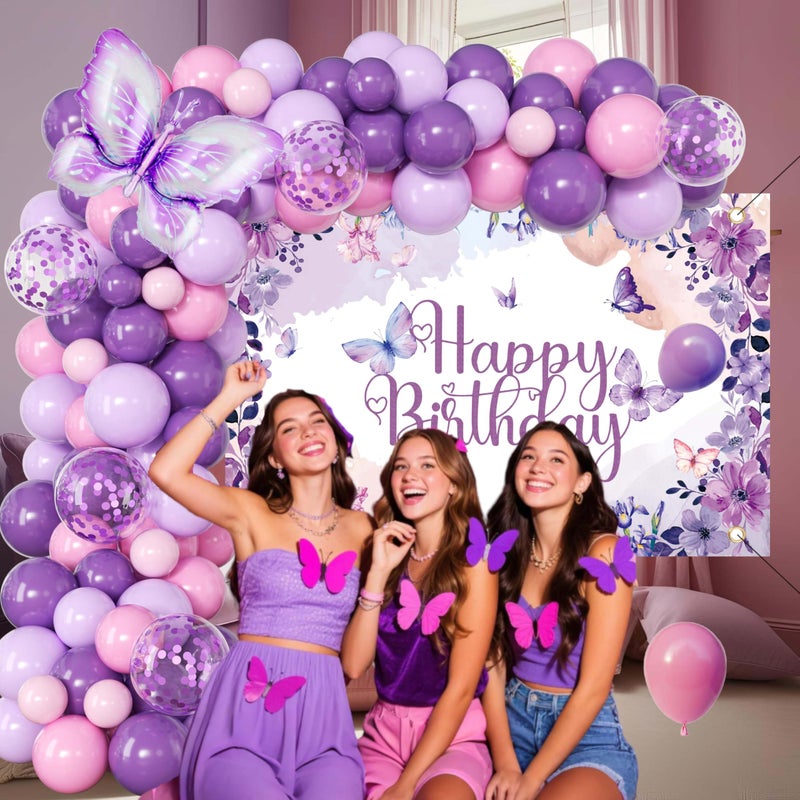 jenmir Purple Butterfly Birthday Decorations Balloon Arch Kit - Glitter Butterfly Party Supplies with Garland, Backdrop, Centerpieces for Women Girls Birthday Party Decor - Image 5