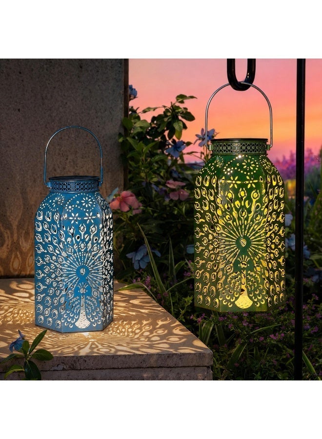 Solar Decorative Lights, 2 Pack Peacock Solar Lanterns, LED Outdoor Hanging Solar Lanterns, IP65 Waterproof, Auto On Off, Metal Solar Garden Lights, Patio Yard Lawn Pathway Fence Porch Decorative Lights, Garden Gift - Image 1