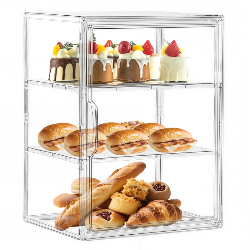Attelite Pastry Display Case, Large Bread Box for Kitchen Countertop, 3 Layers Adjustable Clear Bread Storage with Magnetic Door, Bread Container for Bread, Bagel, Donut - Image 1