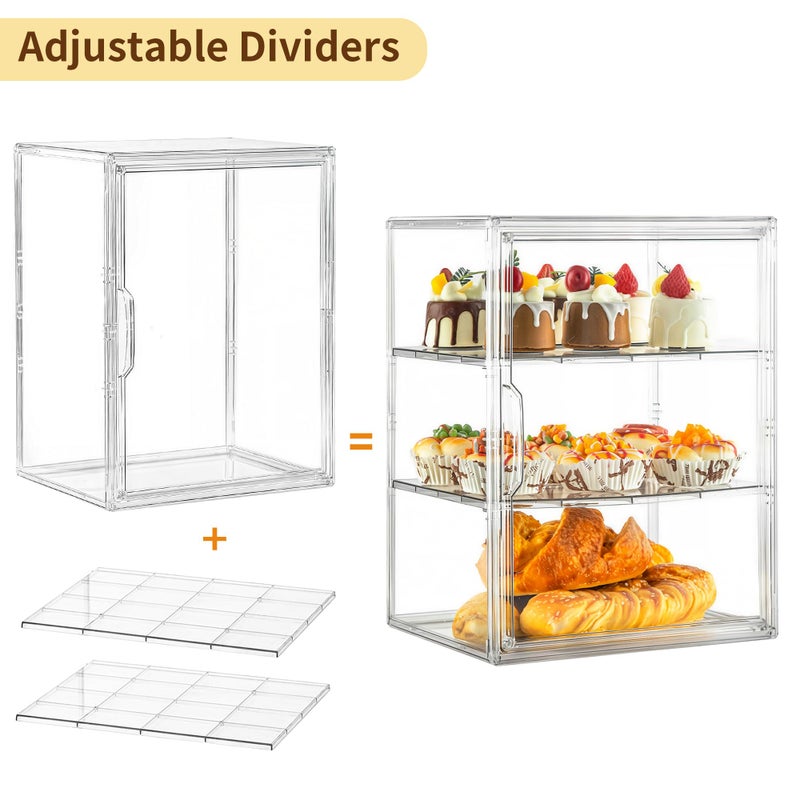 Attelite Pastry Display Case, Large Bread Box for Kitchen Countertop, 3 Layers Adjustable Clear Bread Storage with Magnetic Door, Bread Container for Bread, Bagel, Donut - Image 4