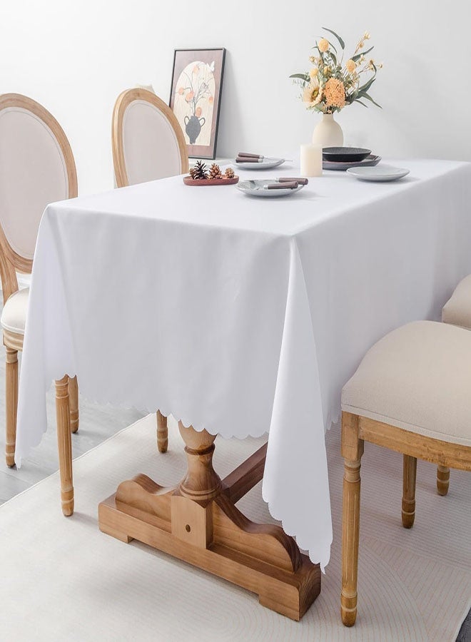 مفرش طاولة أبيض، 140x180 سم مفرش طاولة مقاوم للبقع، مفرش طاولة مستطيل قابل للغسل بتصميم مقاوم للتجعد — مثالي لحفلات الزفاف والمطاعم والحفلات وتزيين المآدب - Image 1