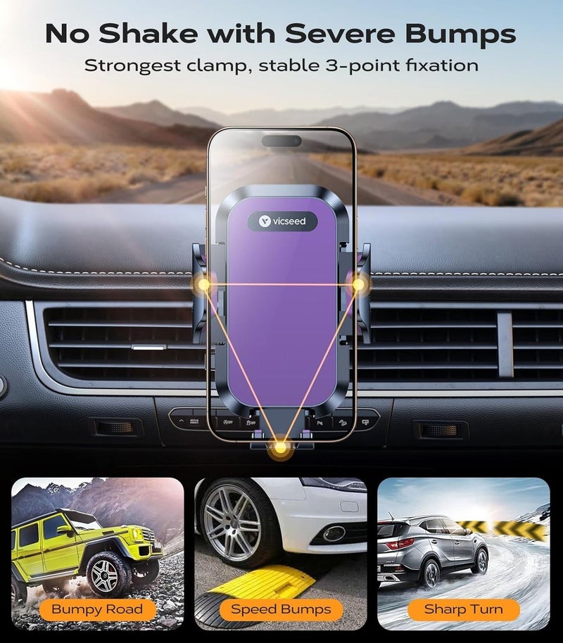 VICSEED 2026 Upgrade Car Phone Holder with Double Lock Vent Clip, Universal 360° Rotation Mount for iPhone 17 Pro Max/16/15/14/13/12 - Image 3