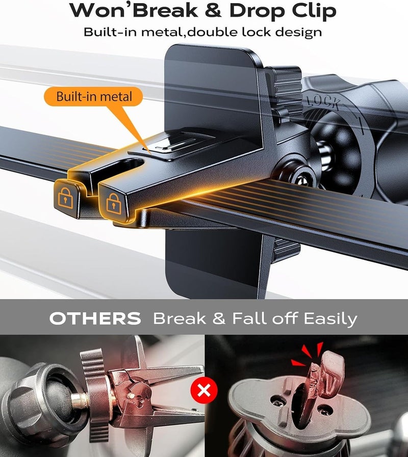 VICSEED 2026 Upgrade Car Phone Holder with Double Lock Vent Clip, Universal 360° Rotation Mount for iPhone 17 Pro Max/16/15/14/13/12 - Image 4