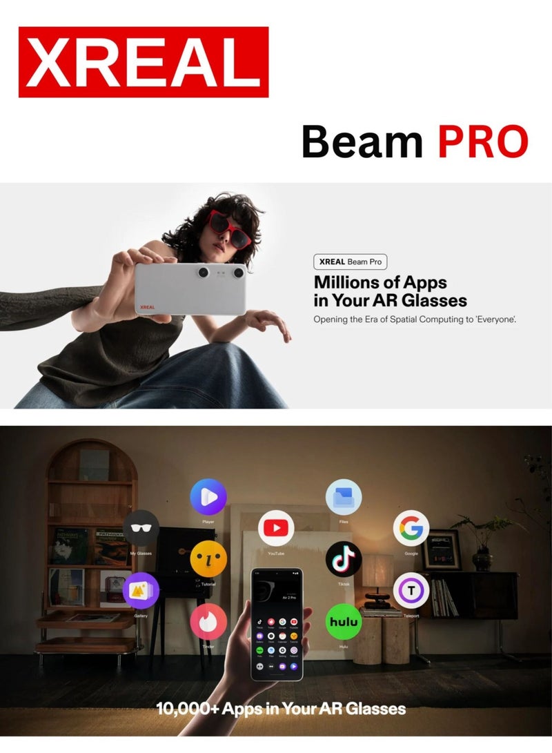 اكسريال XREALBeam Pro، رفيق الحوسبة المكانية لنظارات الواقع المعزز، كاميرات ثلاثية الأبعاد، أندرويد 14، يدعم جميع تطبيقات متجر جوجل بلاي، تجارب مكانية متعددة للأفلام والتلفزيون والألعاب، دقة FHD 1080 بكسل، 8 جيجابايت + 256 جيجابايت - Image 4