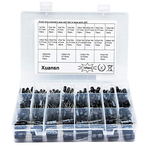 XUANSN Electrolytic Capacitors 1uF 10uf 100uf 1000uF 220uf 47uf 470uf 10V 16V 25V 35V 50V XUANSN Low Voltage Capacitor Kit for Air Conditioning LED Lights Audio Microwave Oven Refrigerator 320Pcs 20Value - Image 1