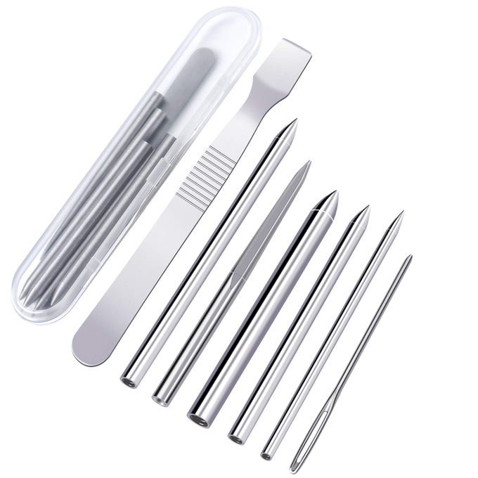 7 PACK STAINLESS STEEL PARACORD FID SET PARACORD LACING STITCHING NEEDLES AND SMOOTHING TOOL WITH CLEAR STORAGE BOX FOR LACES STRINGS LEATHER WEAVING AND PARACORD BRACELET