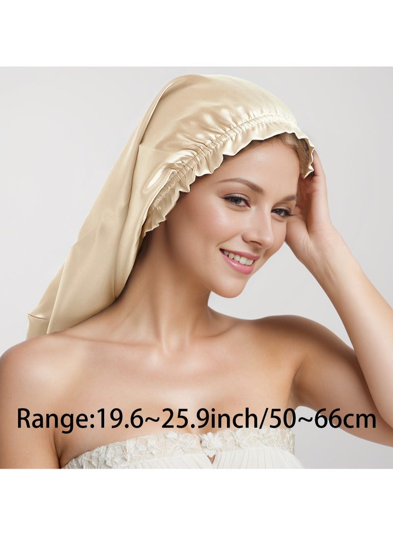 Off-White Women'S Satin Nightcap Women'S Beanie Hat Satin Hair Cap Elastic Cap With Headband Nightcap For Women And Girls Elastic Hair Cap For Long Hair - Image 2