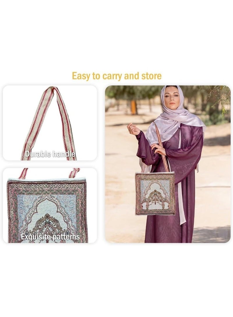 2 Pack Vintage Pattern Prayer Rug, Portable Woven Worship Mat With Matching Carry Tote Bag, Soft Fringed Prayer Mat For Home Travel Religious Use Gift - Image 4