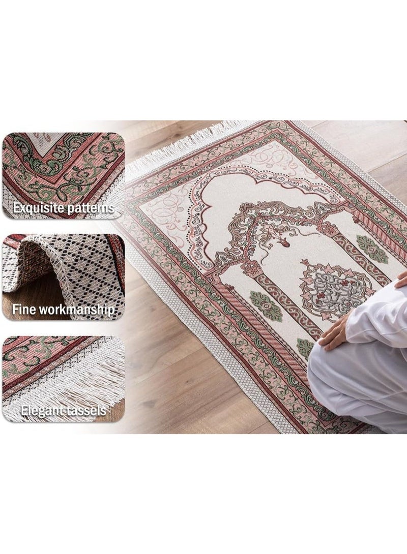 2 Pack Vintage Pattern Prayer Rug, Portable Woven Worship Mat With Matching Carry Tote Bag, Soft Fringed Prayer Mat For Home Travel Religious Use Gift - Image 3