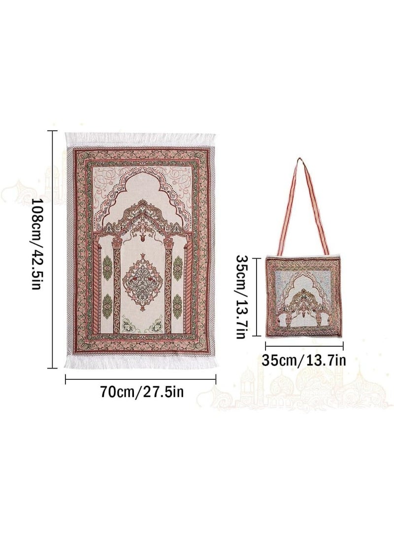 2 Pack Vintage Pattern Prayer Rug, Portable Woven Worship Mat With Matching Carry Tote Bag, Soft Fringed Prayer Mat For Home Travel Religious Use Gift - Image 2