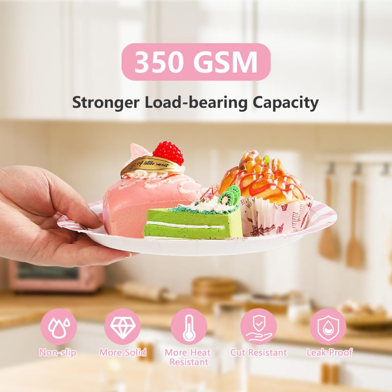 Grencian 96Pcs Pink Striped Party Supplies Pink and White Stripe Plates and Napkins Disposable Pastel Striped Carnival Decoration Favors for Girls Birthday Wedding Bridal Baby Shower Summer BBQ Party Serves 24 - Image 5