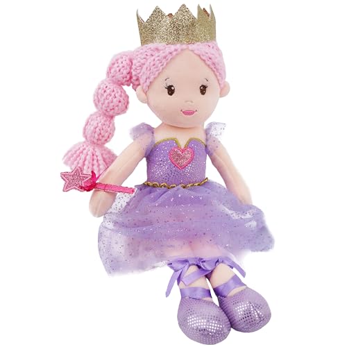 June Garden 12 Soft Baby Princess Doll Violet Stuffed Cuddly Princess Plush Gifts for Toddler Girls Violet Dress - Image 1