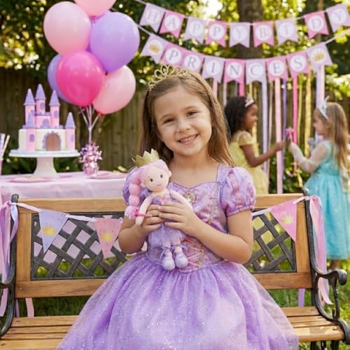 June Garden 12 Soft Baby Princess Doll Violet Stuffed Cuddly Princess Plush Gifts for Toddler Girls Violet Dress - Image 5