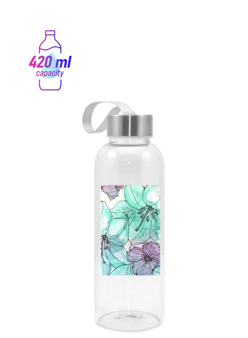 نيبمينينت زجاجة مياه بطبعة زهور شفاف/ أخضر / أرجواني 420مل