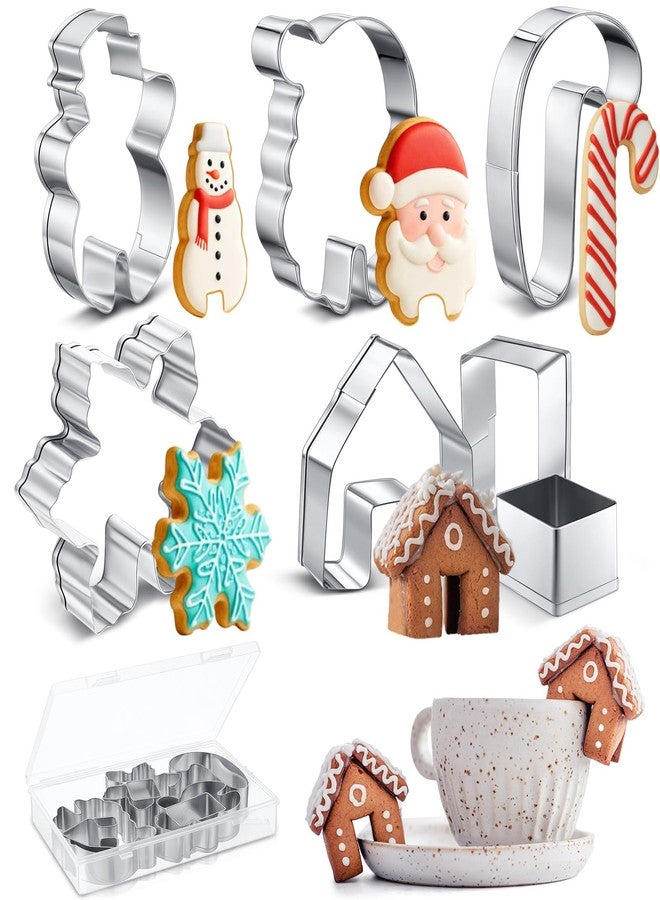 Yaocom 7 Pcs Christmas Mug Hugger Cookie Cutter Mugs Rim Mug Topper Cookie Cutter Stainless Steel Santa Claus Snowman Gingerbread House Cookies Cutters for Coffee Cup Hanging Xmas DIY Cake Decoration - Image 1