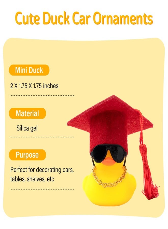 wonuu Car Dashboard Decorations Colorful Graduation Hat Rubber Ducks, Rubber Ducky for Car Ornament Cute Duck with Hat, Necklace, Glasses, for Bachelor, Graduates, Master, Doctor, Ph.D, Red - Image 2
