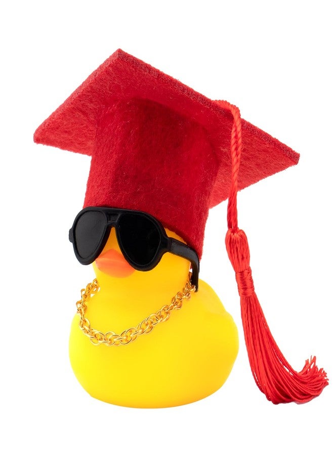 wonuu Car Dashboard Decorations Colorful Graduation Hat Rubber Ducks, Rubber Ducky for Car Ornament Cute Duck with Hat, Necklace, Glasses, for Bachelor, Graduates, Master, Doctor, Ph.D, Red - Image 1