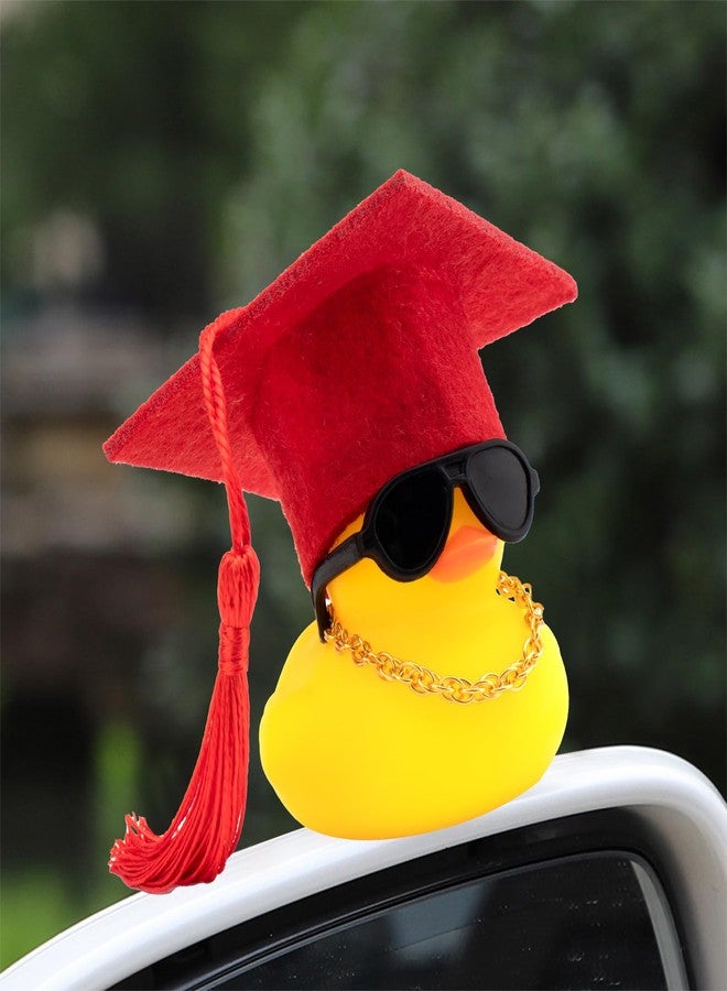 wonuu Car Dashboard Decorations Colorful Graduation Hat Rubber Ducks, Rubber Ducky for Car Ornament Cute Duck with Hat, Necklace, Glasses, for Bachelor, Graduates, Master, Doctor, Ph.D, Red - Image 3