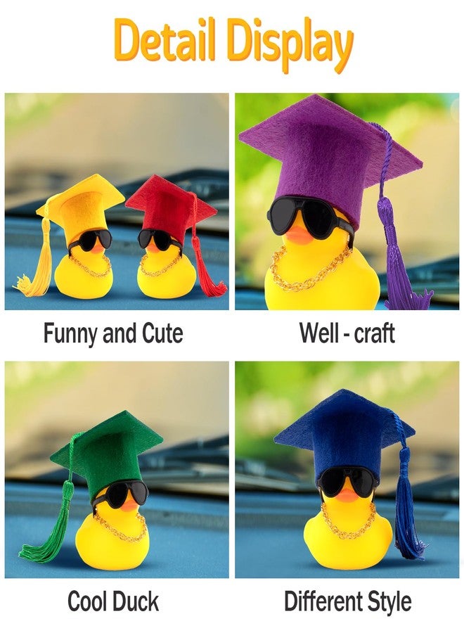 wonuu Car Dashboard Decorations Colorful Graduation Hat Rubber Ducks, Rubber Ducky for Car Ornament Cute Duck with Hat, Necklace, Glasses, for Bachelor, Graduates, Master, Doctor, Ph.D, Red - Image 4