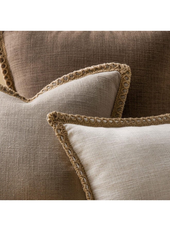 Phantoscope Phantoscope Farmhouse Solid Throw Decorative Pillow Cover Burlap Linen Trimmed Tailored Edges Outdoor Pillow Beige 18 x 18 inches 45 x 45 cm  - Image 2