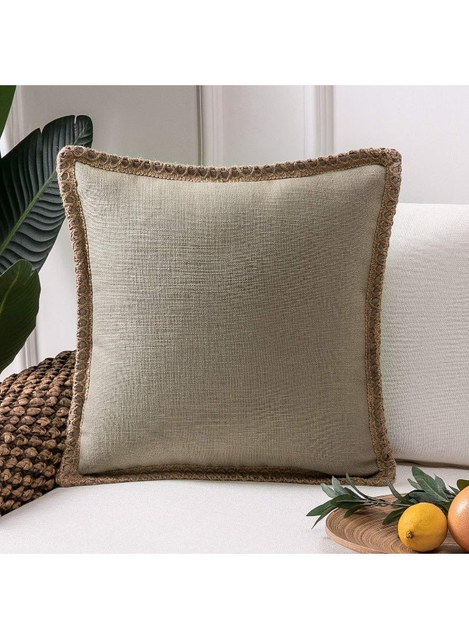 Phantoscope Phantoscope Farmhouse Solid Throw Decorative Pillow Cover Burlap Linen Trimmed Tailored Edges Outdoor Pillow Beige 18 x 18 inches 45 x 45 cm  - Image 4
