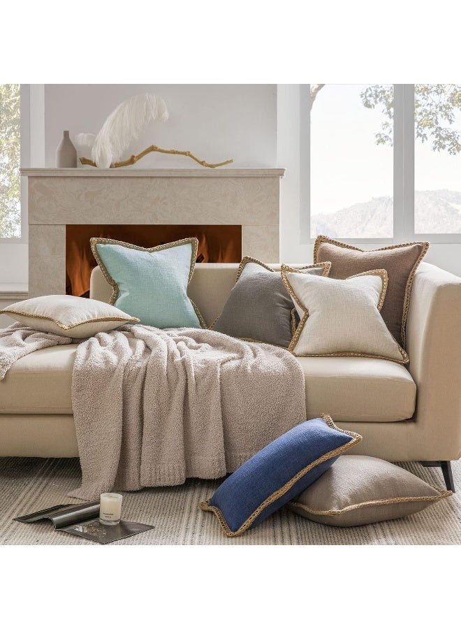 Phantoscope Phantoscope Farmhouse Solid Throw Decorative Pillow Cover Burlap Linen Trimmed Tailored Edges Outdoor Pillow Beige 18 x 18 inches 45 x 45 cm  - Image 3
