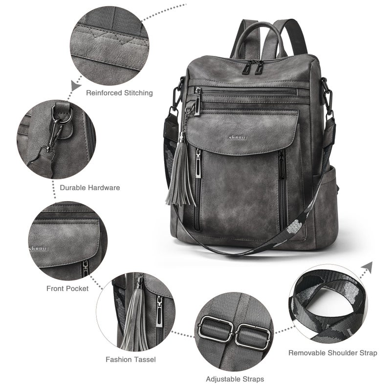 Shrrie Backpack Purse for Women Fashion Leather Backpack Purse Designer Travel Backpack Convertible Shoulder Bag with Wristlet - Image 5