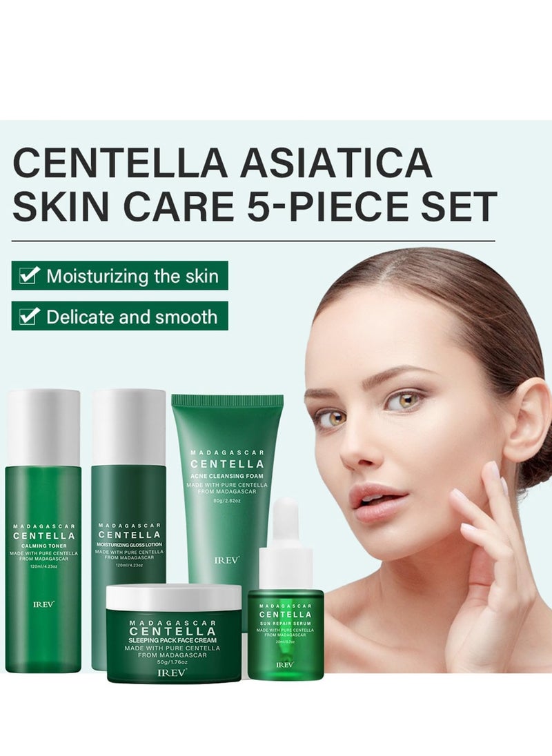 IREV - Centella Asiatica Complete Facial Care Kit, 5-in-1 Skincare Gift Set with Cleanser, Face Serum, Face Cream, Toner, Water Emulsion, Anti-Aging, Boosting Collagen & Hydrating for Women - Image 1