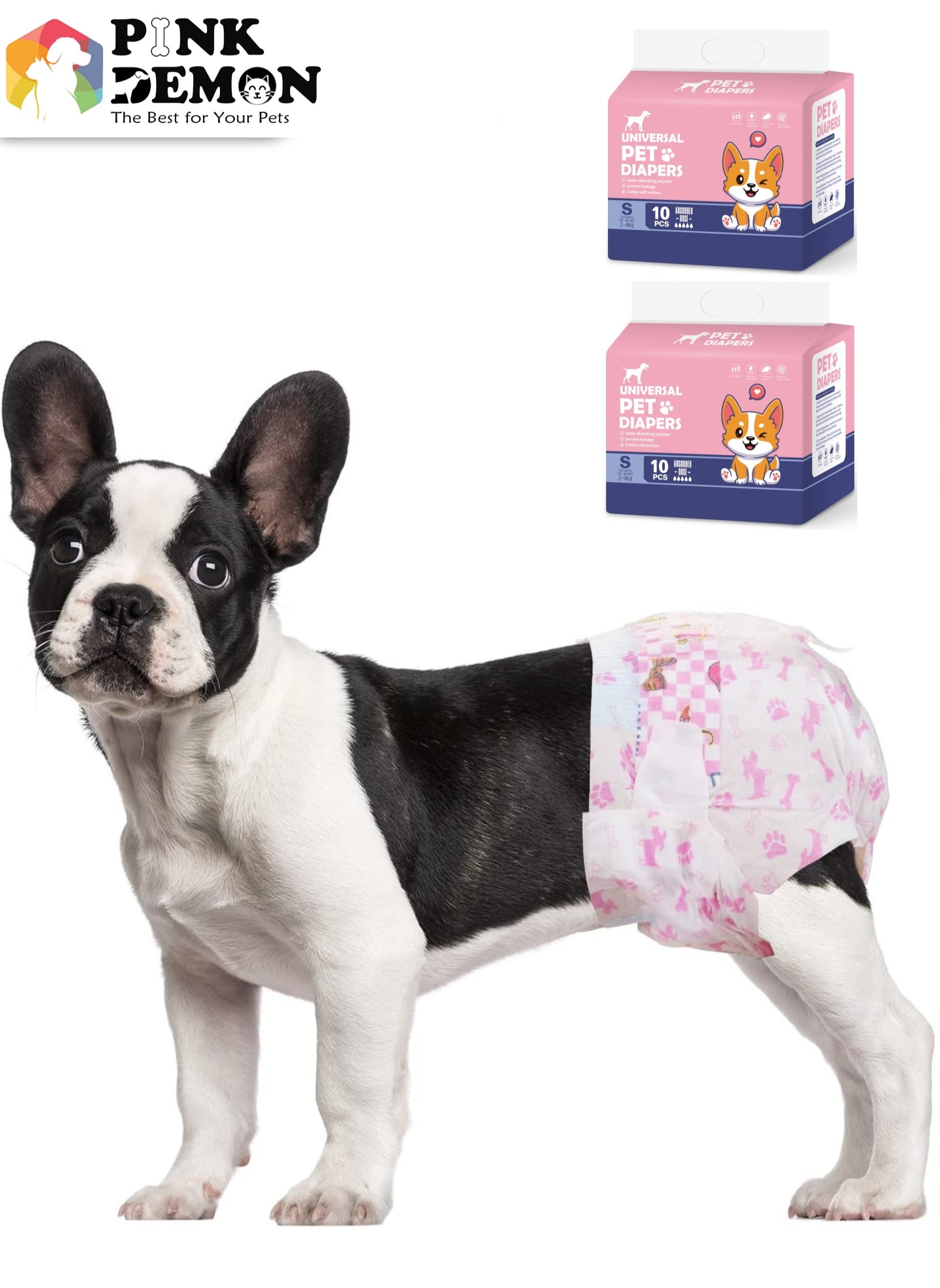 Disposable Pet Diapers Female Dogs Super Absorbent Soft Including 20 Count for Puppy Cats or Dogs 2 - 4kg Pink Size  S 