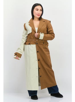 Women Solid Belted Trench Coat, Beige